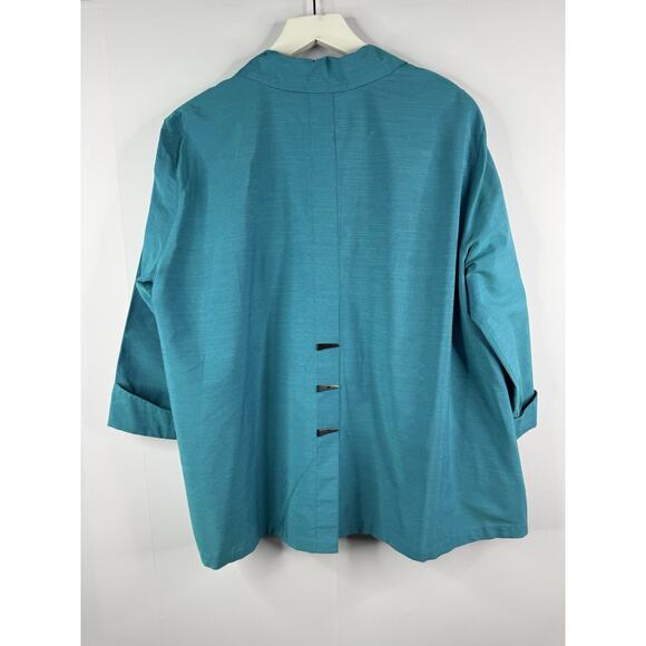 Ali Miles Womens Sz PXL Blue Boxy Button Up Top Lagenlook Wearable Art Artsy - Picture 5 of 11